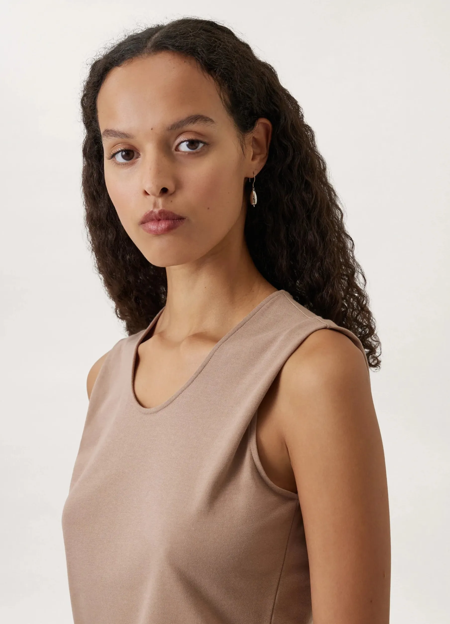 Belted Crepe Sleeveless Dress