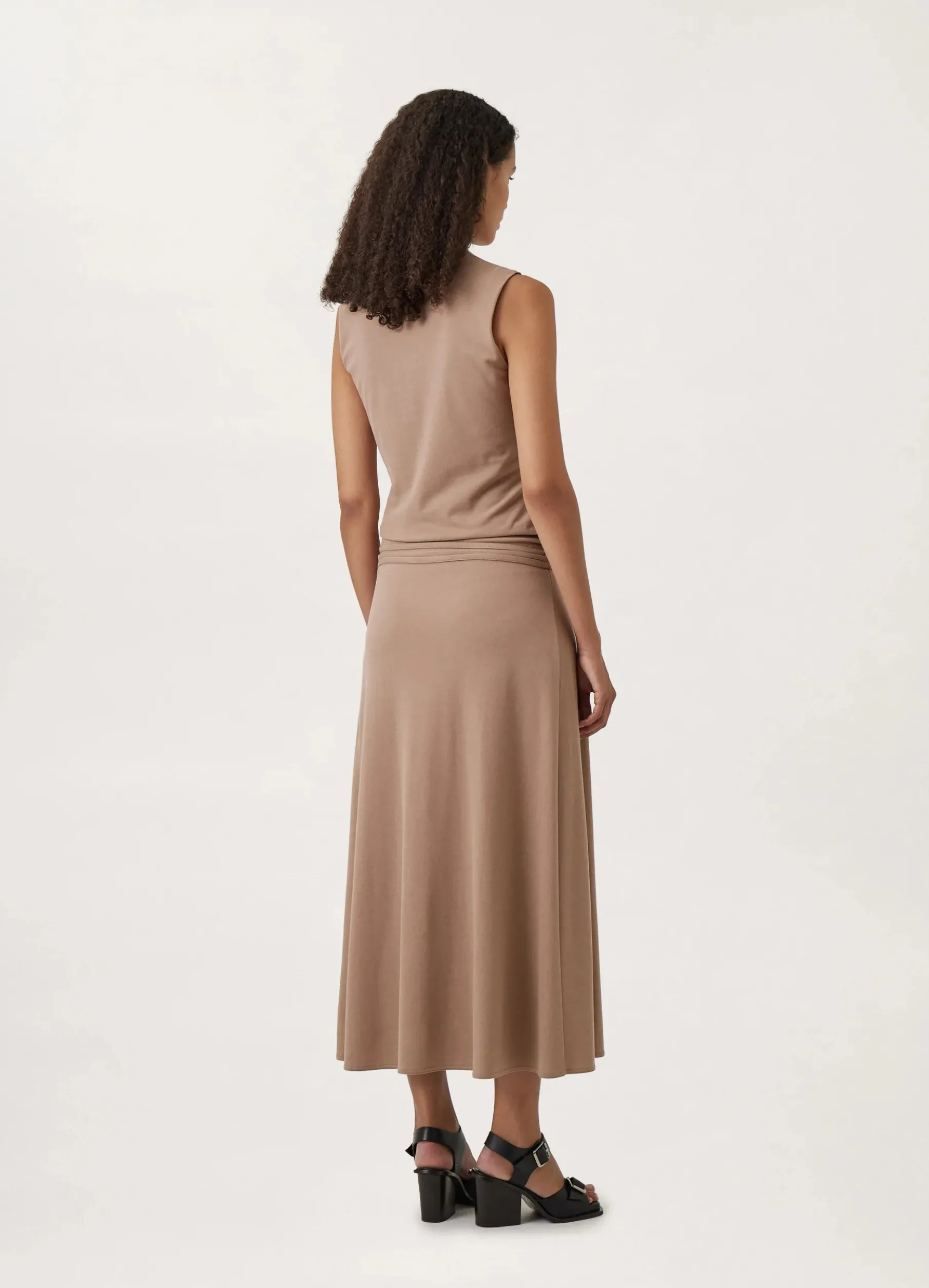 Belted Crepe Sleeveless Dress