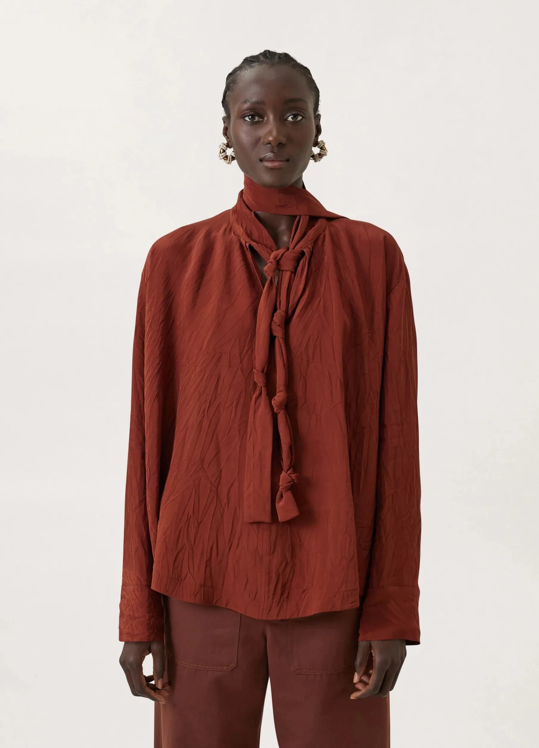 Blouse With Knotted Scarf