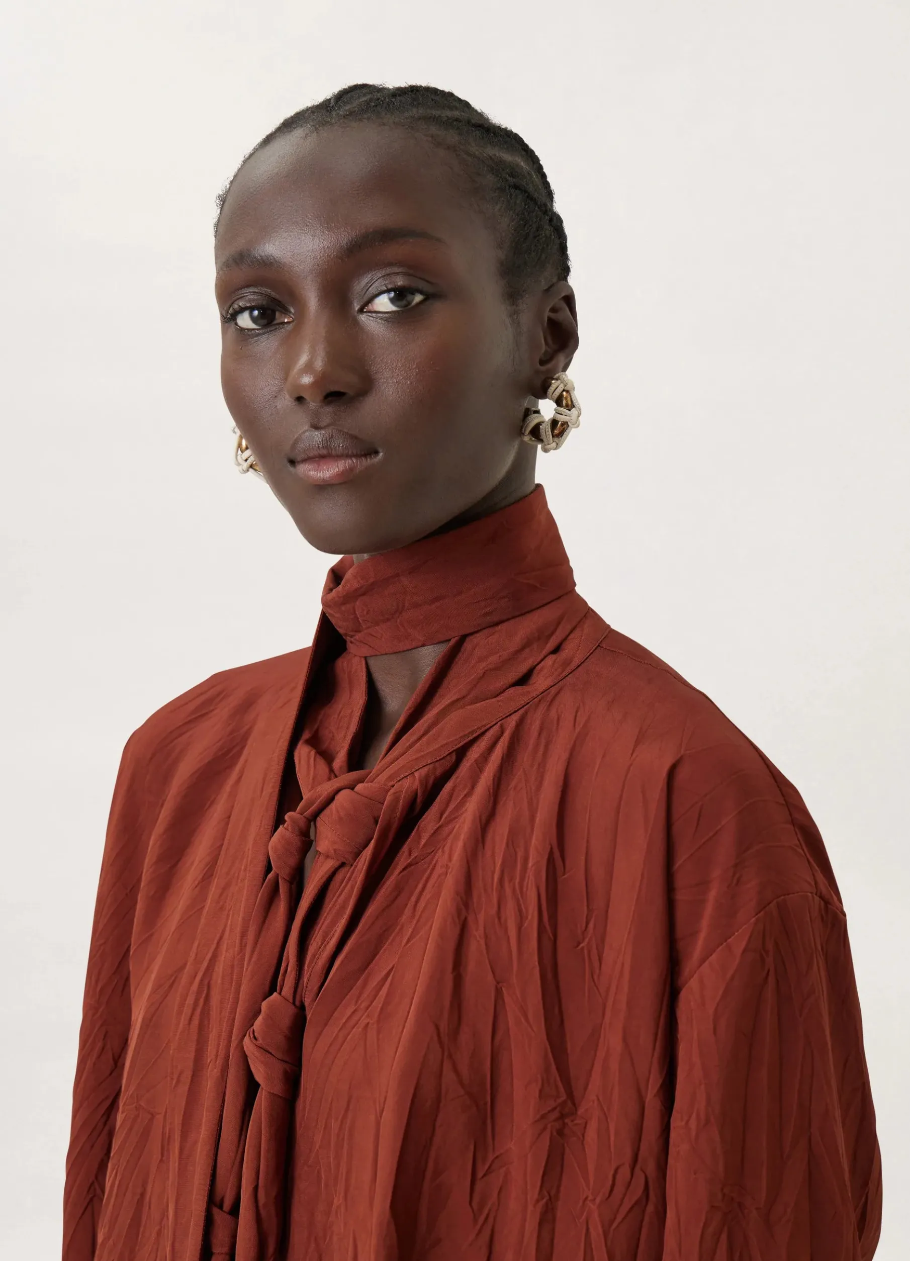 Blouse With Knotted Scarf