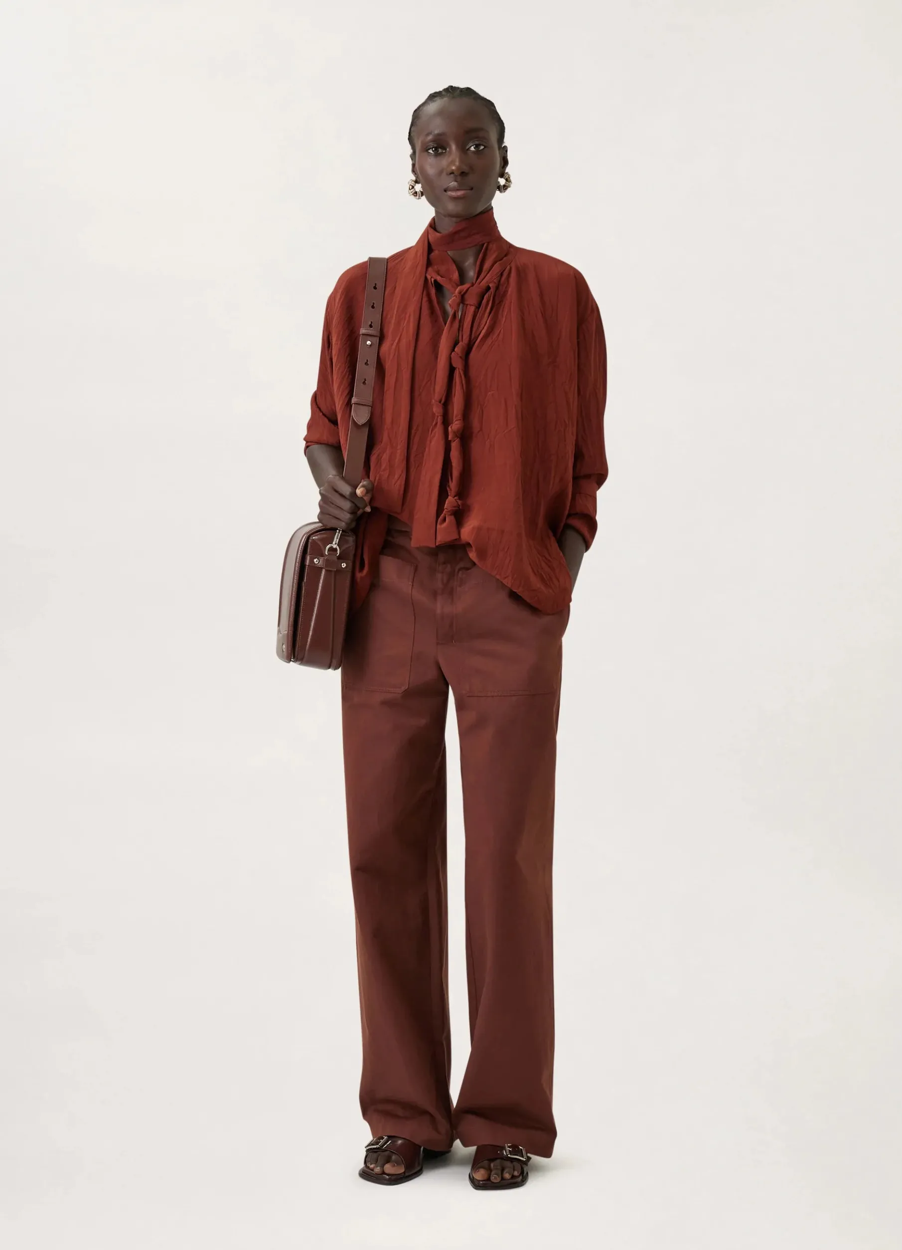 Blouse With Knotted Scarf