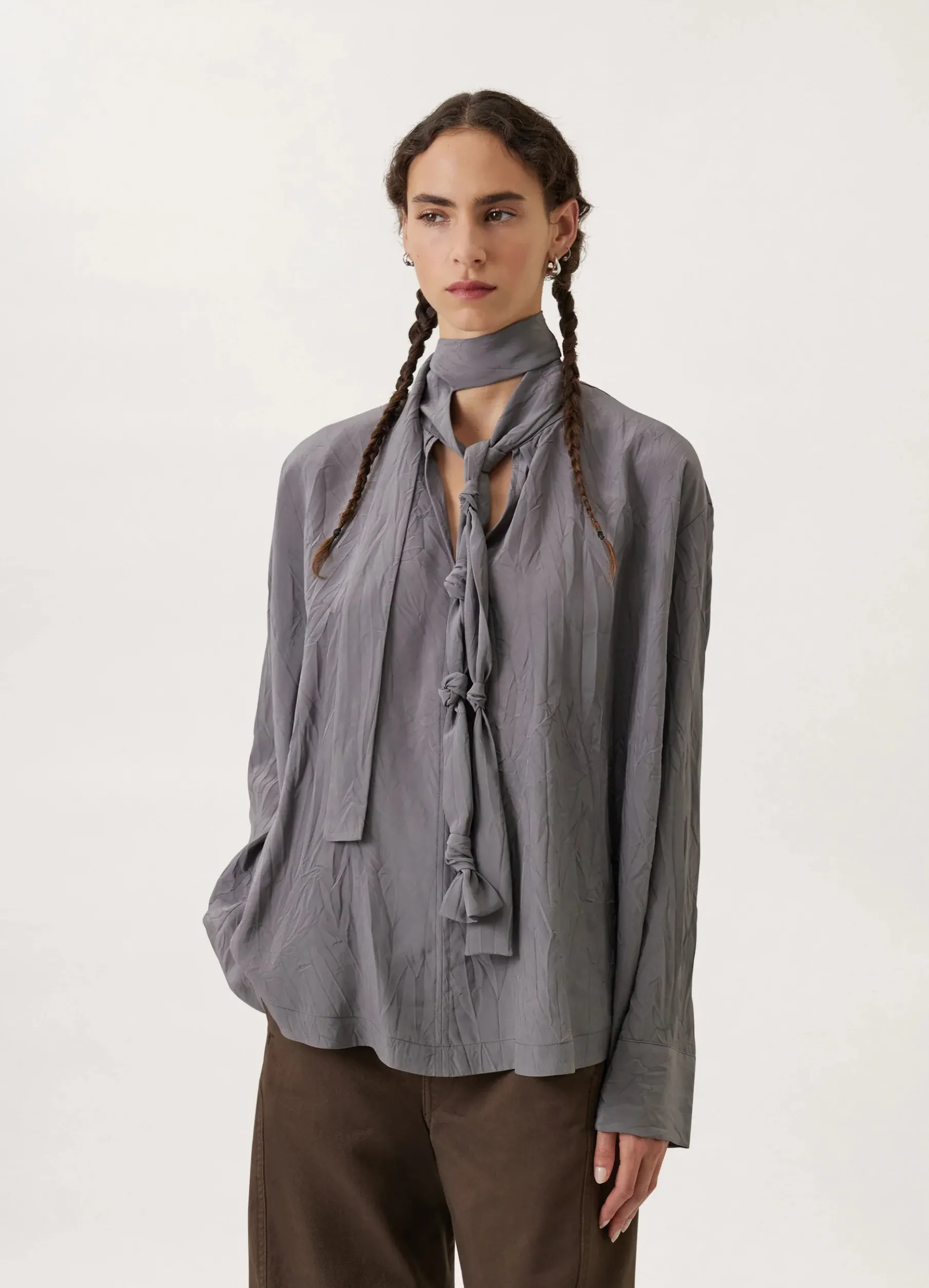 Blouse With Knotted Scarf