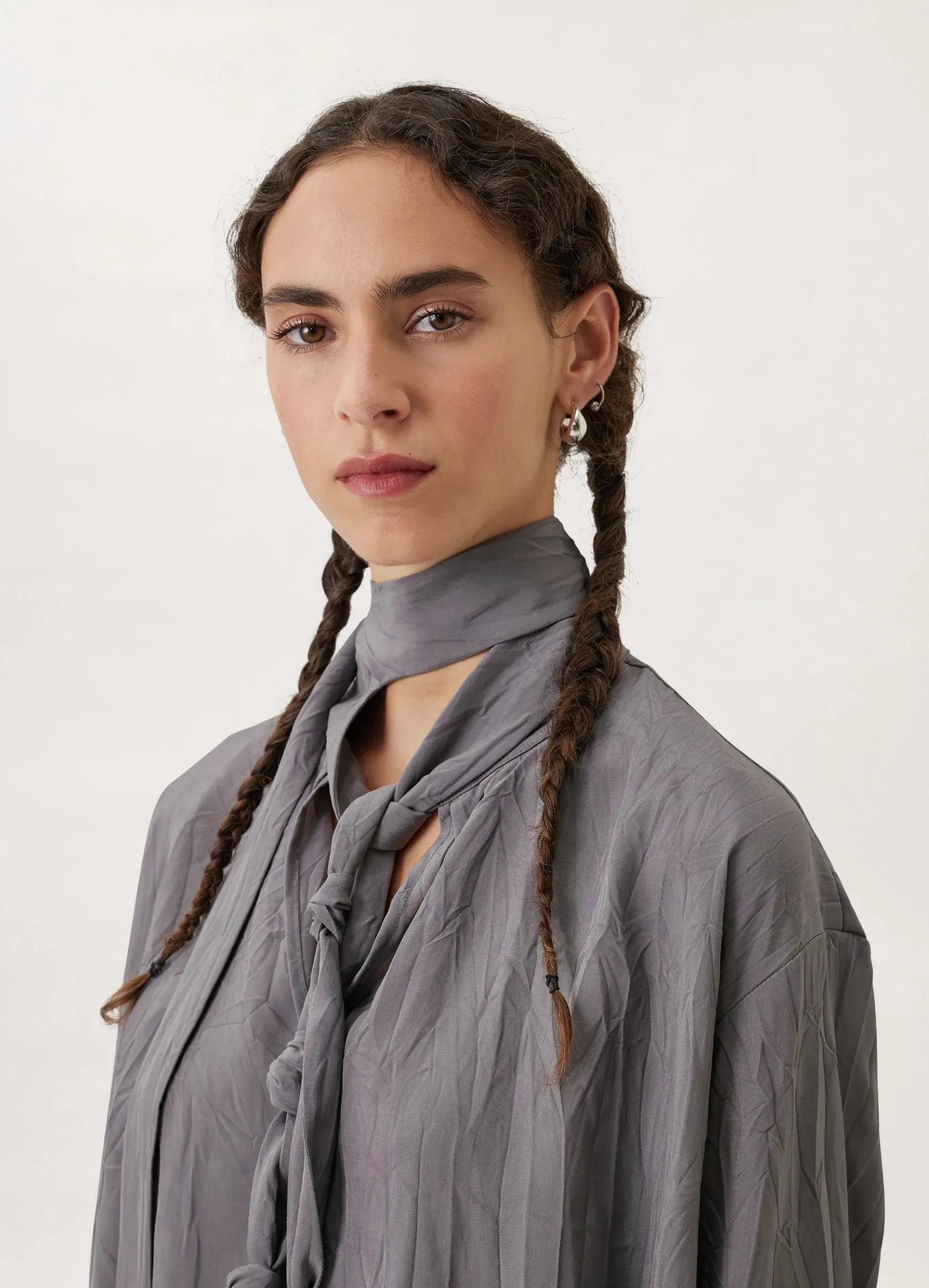 Blouse With Knotted Scarf